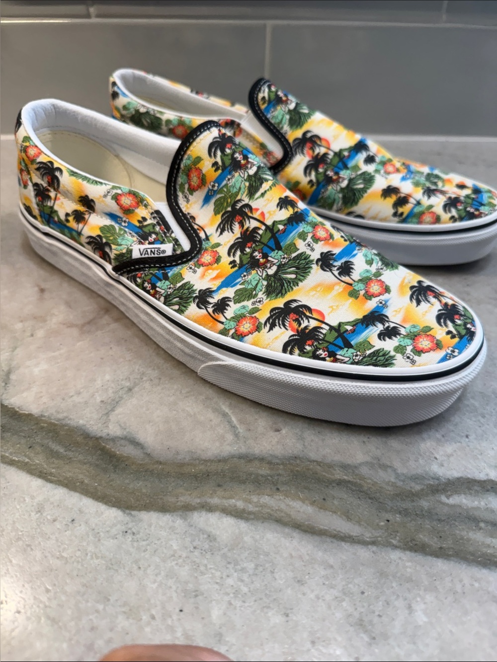 Vans Men’s Classic Slip-On Tropical Print Shoes - Yellow/Green